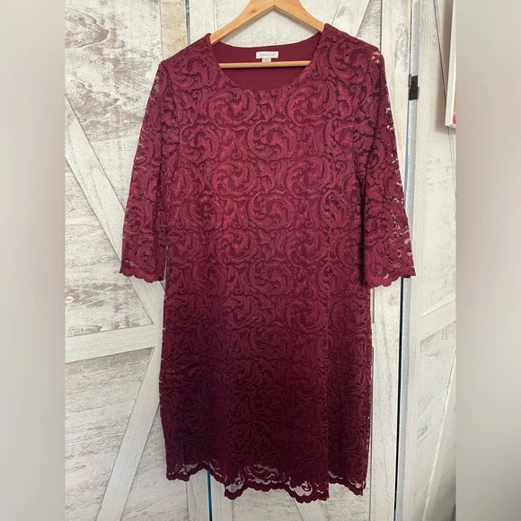 Garnet Hill | Dresses | Beautiful Cranberry Colored Lace Dress Holiday Dress  | Poshmark